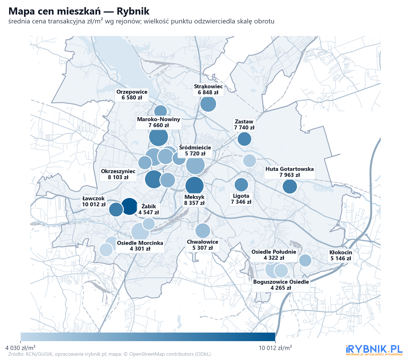 Mapa cen mieszkań - Rybnik