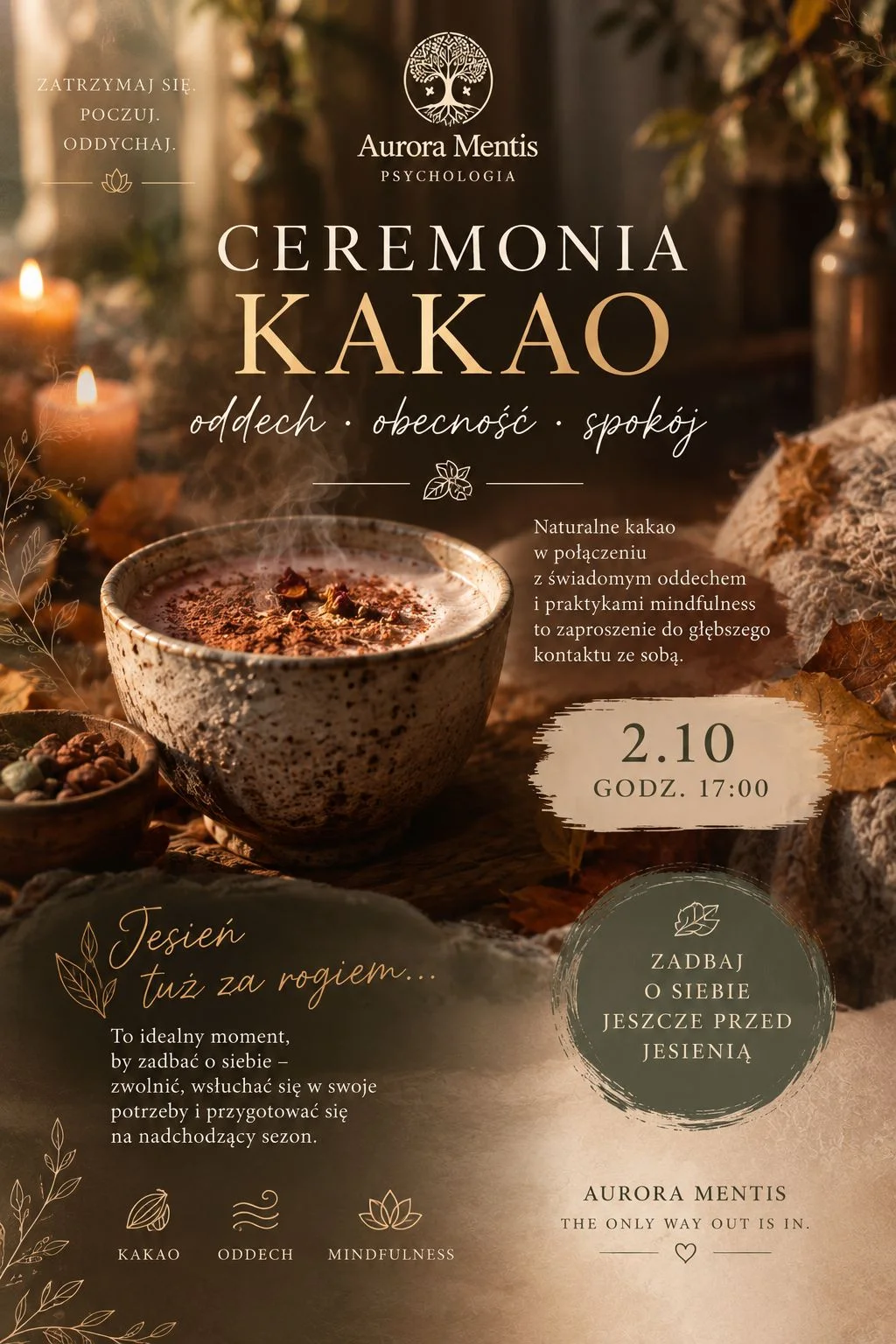 Grafika promocyjna wydarzenia Ceremonia kakao: oddech i mindfulness w Rybniku