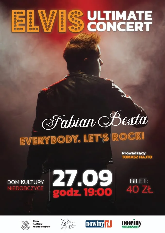 Obrazek przedstawia grafikę promocyjną wydarzenia Koncert‑show poświęcony twórczości Elvisa Presleya w Rybniku