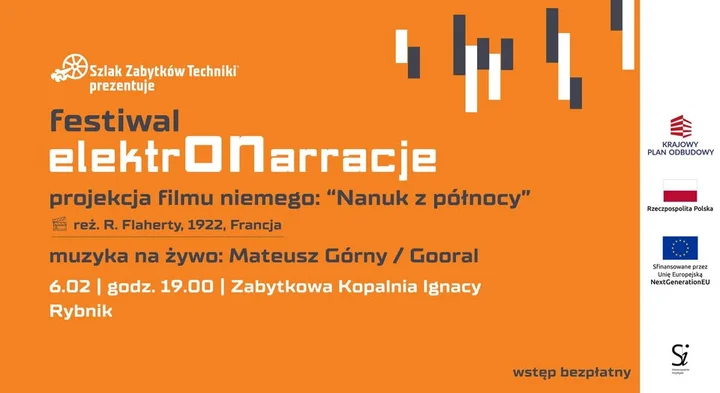 Grafika promocyjna wydarzenia Festiwal Elektronarracje w Zabytkowej Kopalni IGNACY — Nanuk z muzyką Goorala (6 lutego 2026)