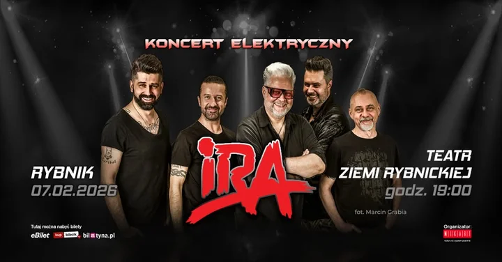 Grafika promocyjna wydarzenia IRA Elektrycznie — koncert w Rybniku, 7 lutego 2026