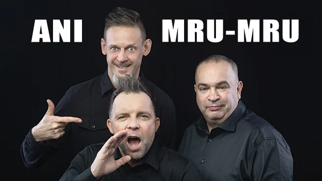 Grafika promocyjna wydarzenia Kabaret ANI MRU-MRU w Rybniku — program „Mniej więcej” (12 marca 2026)