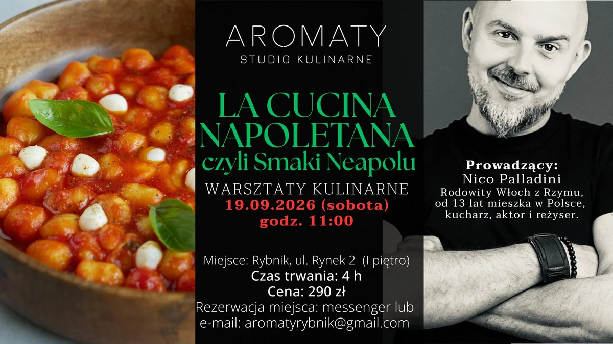 Grafika promocyjna wydarzenia LA CUCINA NAPOLETANA – warsztaty kulinarne