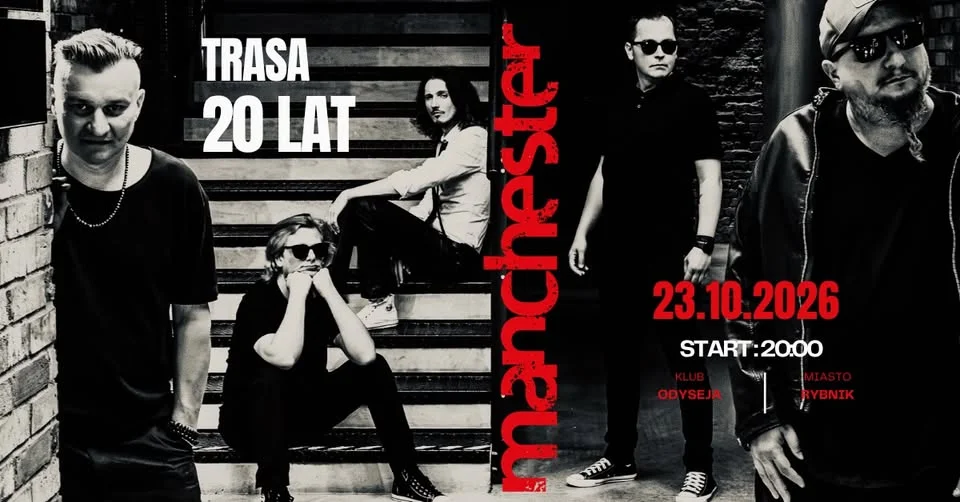 Grafika promocyjna wydarzenia MANCHESTER 20-LECIE koncert w Rybniku