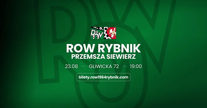 Obrazek przedstawia grafikę promocyjną wydarzenia Mecz ROW 1964 Rybnik kontra Przemsza Siewierz — informacje o spotkaniu