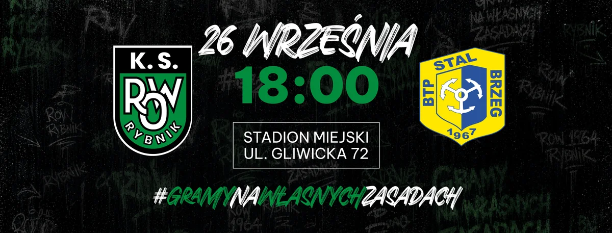 Grafika promocyjna wydarzenia ROW Rybnik - Stal Brzeg: mecz w Rybniku