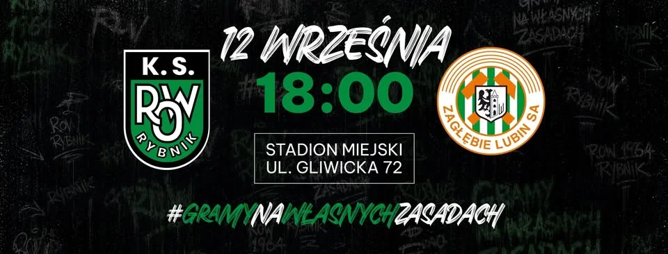 Grafika promocyjna wydarzenia ROW Rybnik - Zagłębie II Lubin: mecz u siebie