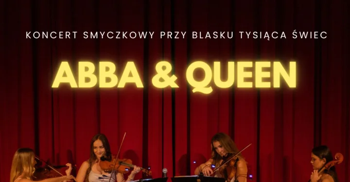 Obrazek przedstawia grafikę promocyjną wydarzenia Koncert w blasku świec z aranżacjami ABBY i Queen w Rybniku