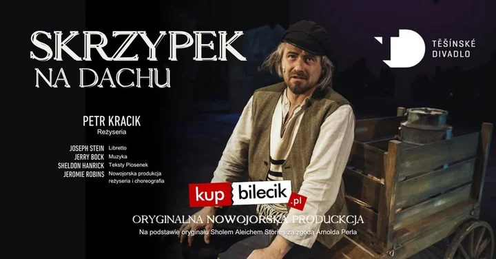 Obrazek przedstawia grafikę promocyjną wydarzenia Musical „Skrzypek na dachu” w Teatrze Ziemi Rybnickiej