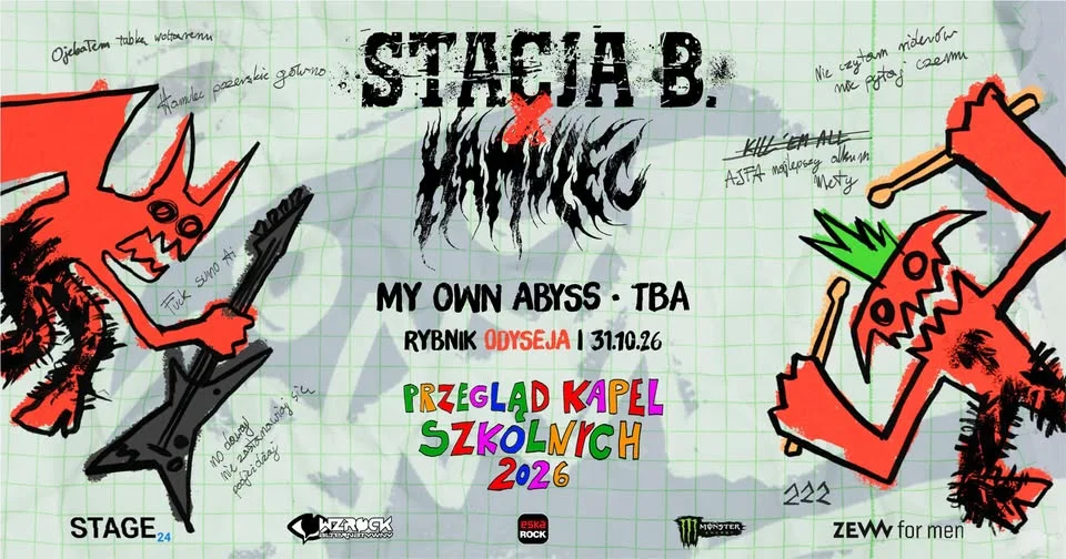 Grafika promocyjna wydarzenia STACJA B. x HAMULEC – przegląd kapel