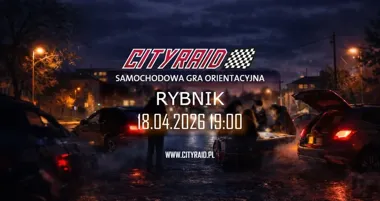 Grafika promocyjna wydarzenia CITYRAID Rybnik: samochodowa gra orientacyjna z nagrodami
