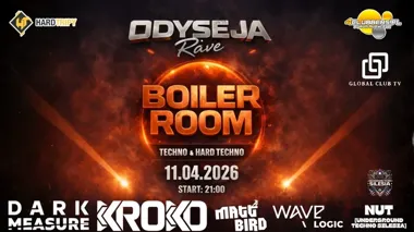 Grafika promocyjna wydarzenia ODYSEJA RAVE: BOILER ROOM # vol 1 + DJ CONTEST — premierowe techno w Klubie Odyseja