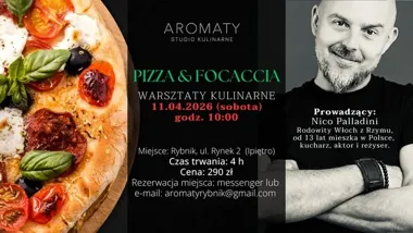 Grafika promocyjna wydarzenia PIZZA & FOCACCIA – warsztaty kulinarne w Studiu kulinarnym AROMATY w Rybniku