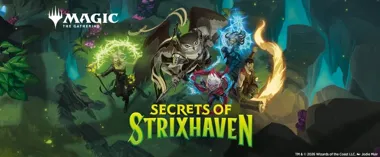Grafika promocyjna wydarzenia Prerelease Secrets of Strixhaven w Jaskini w Rybniku