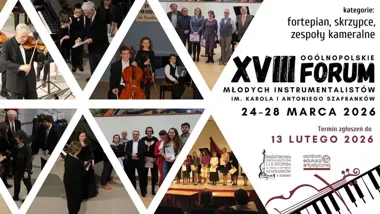 Grafika promocyjna wydarzenia XVIII Ogólnopolskie Forum Młodych Instrumentalistów im. Karola i Antoniego Szafranków — Rybnik 2026