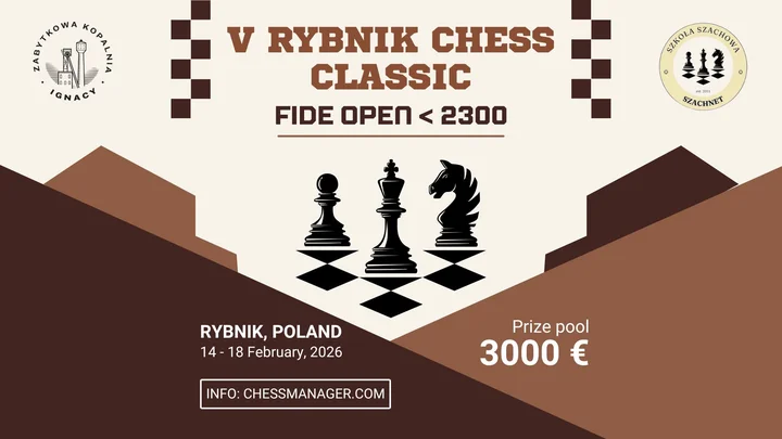 Grafika promocyjna wydarzenia V RYBNIK CHESS CLASSIC — turniej szachowy w Zabytkowej Kopalni IGNACY
