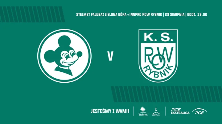 Obrazek przedstawia grafikę promocyjną wydarzenia Rewanżowy mecz play-down: Stelmet Falubaz Zielona Góra kontra Innpro ROW Rybnik