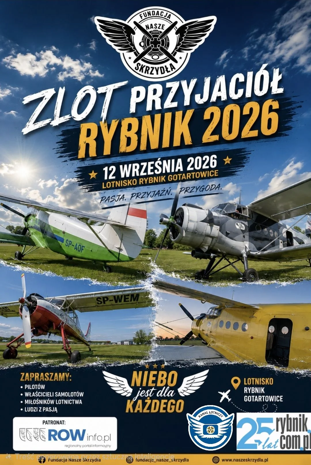 Grafika promocyjna wydarzenia Zlot Przyjaciół Rybnik 2026 – lotnicze spotkanie
