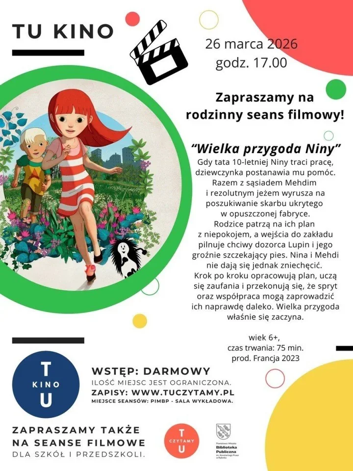 Rodzinny seans Tu Kino - Wielka przygoda Niny w Bibliotece Miejskiej