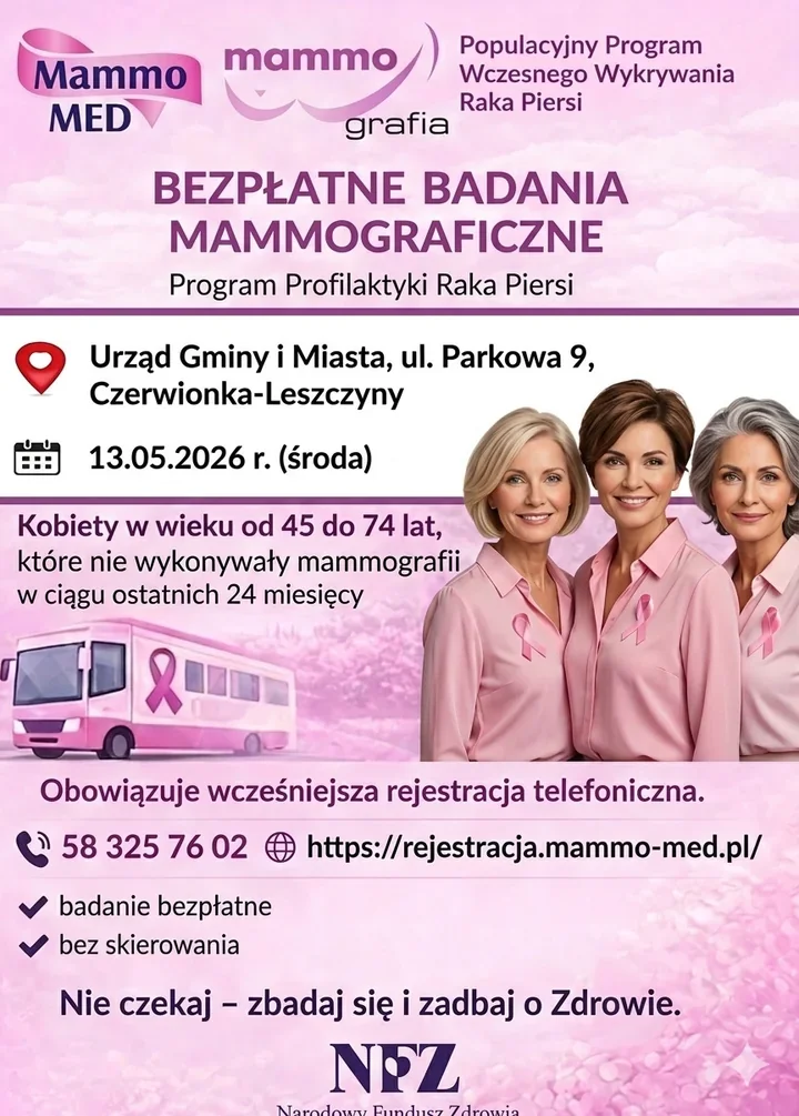 Bezpłatna mammografia w Czerwionce-Leszczynach. Trwa zapis na badania