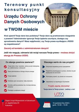 Bezpłatne porady UODO w Katowicach. Można też złożyć skargę