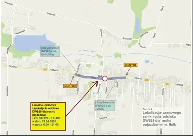 Roboty bitumiczne zamkną odcinek DW925 w Bełku na cały dzień