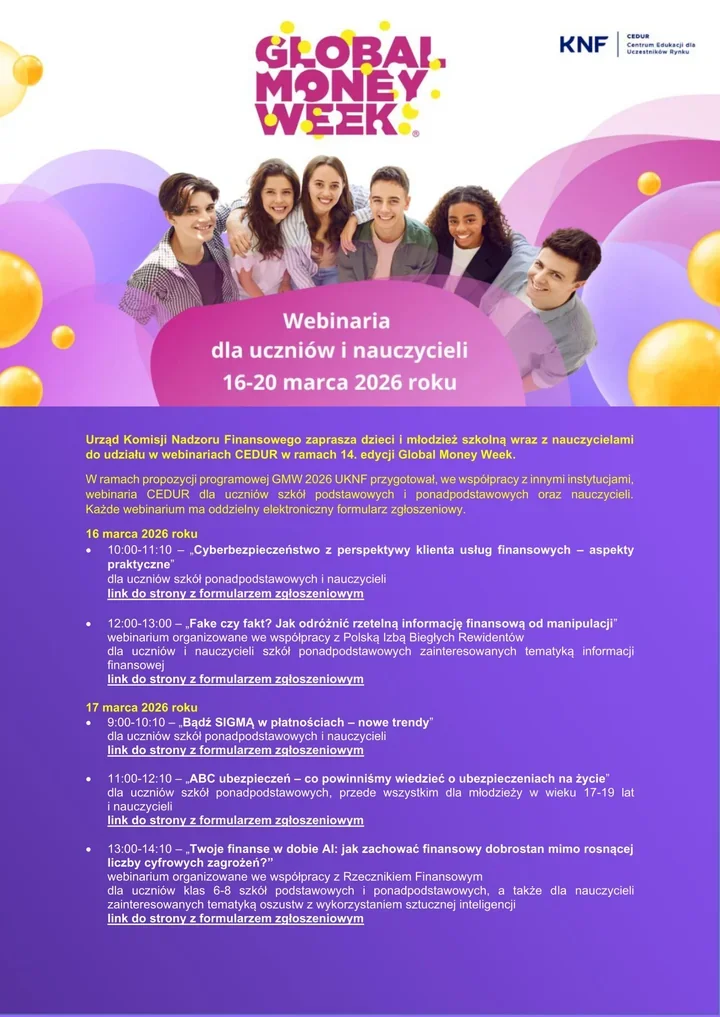 Szkoły i biblioteki zaproszone do Global Money Week – rozmowy o pieniądzach